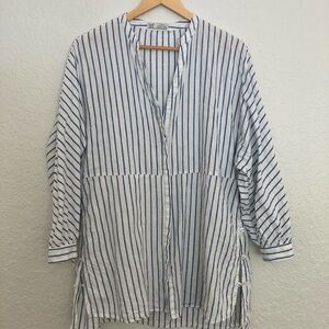 ZARA | Oversized Linen Blue Stripe Button Down